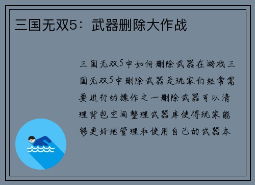 三国无双5：武器删除大作战